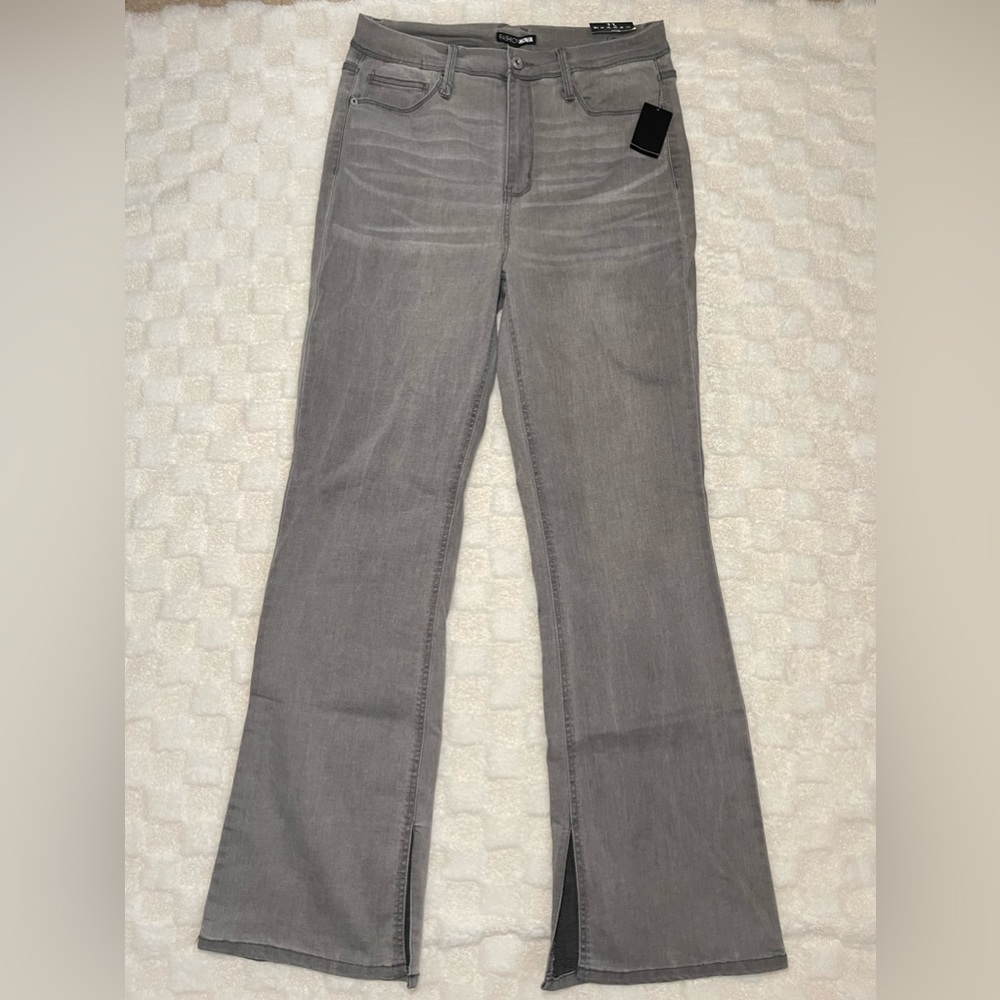 Light washed gray flared jeans